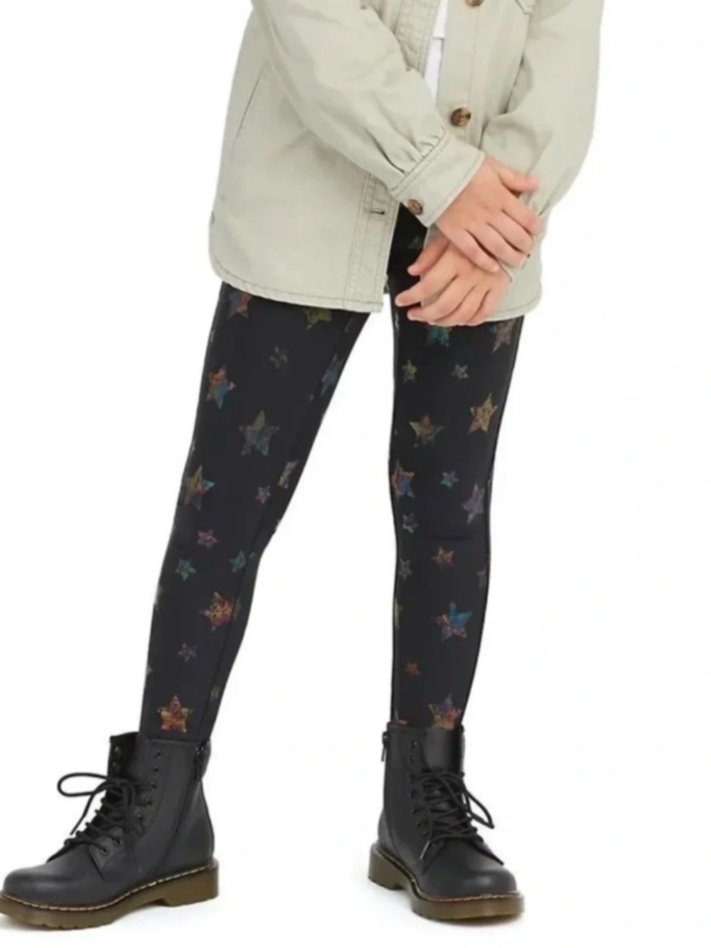 SPANX Girls Star Print Leggings Black Silver Size M 8-10
